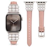 DEALELE Correa compatible con Apple Watch de 49 mm, 46 mm, 42 mm, 45 mm, 41 mm, 44 mm, 40 mm, 38 mm, correas de cuero suave con perlas brillantes para iWatch Series 11/10/9/8/7/6/5/4/3/SE/Ultra para