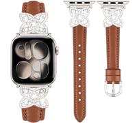 DEALELE Correa compatible con Apple Watch de 49 mm, 46 mm, 42 mm, 45 mm, 41 mm, 44 mm, 40 mm, 38 mm, correas de cuero con diamantes de flores brillantes para iWatch Series 11/10/9/8/7/6/5/4/3/SE/Ultra
