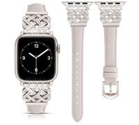 DEALELE Correa compatible con Apple Watch de 49 mm, 46 mm, 42 mm, 45 mm, 41 mm, 44 mm, 40 mm, 38 mm, correas de cuero suave con perlas brillantes para iWatch Series 11/10/9/8/7/6/5/4/3/SE/Ultra para