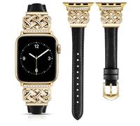 DEALELE Correa compatible con Apple Watch de 49 mm, 46 mm, 42 mm, 45 mm, 41 mm, 44 mm, 40 mm, 38 mm, correas de cuero suave con perlas brillantes para iWatch Series 11/10/9/8/7/6/5/4/3/SE/Ultra para