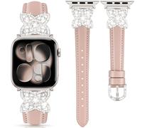 DEALELE Correa compatible con Apple Watch de 49 mm, 46 mm, 42 mm, 45 mm, 41 mm, 44 mm, 40 mm, 38 mm, correas de cuero con diamantes de flores brillantes para iWatch Series 11/10/9/8/7/6/5/4/3/SE/Ultra