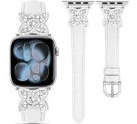 DEALELE Correa compatible con Apple Watch de 49 mm, 46 mm, 42 mm, 45 mm, 41 mm, 44 mm, 40 mm, 38 mm, correas de cuero con diamantes de flores brillantes para iWatch Series 11/10/9/8/7/6/5/4/3/SE/Ultra
