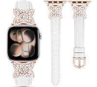 DEALELE Correa compatible con Apple Watch de 49 mm, 46 mm, 42 mm, 45 mm, 41 mm, 44 mm, 40 mm, 38 mm, correas de cuero con diamantes de flores brillantes para iWatch Series 11/10/9/8/7/6/5/4/3/SE/Ultra