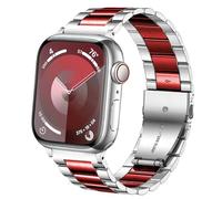 DEALELE Correa compatible con iwatch 38 mm, 40 mm, 41 mm, 42 mm, acero inoxidable sólido, metal de repuesto para Apple Watch Series 10/9/8/7/6/5/4/3/SE, para mujer, hombre, plata/rojo