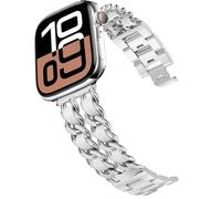 DEALELE Correa compatible con iWatch de 38 mm, 42 mm, 40 mm, 44 mm, cadena de mezclilla de acero inoxidable, de repuesto para Apple Watch Series 6/5/4/3 mujeres, hombres, color plateado y blanco, 42/44 mm