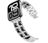 DEALELE Correa compatible con iWatch de 38 mm, 42 mm, 40 mm, 44 mm, cadena de mezclilla de acero inoxidable, de repuesto para Apple Watch Series 6/5/4/3 mujeres, hombres, plata, negro, 38/40 mm