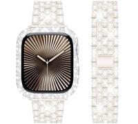 DEALELE Correa compatible con iWatch de 40 mm, 44 mm, 41 mm, 45 mm, pulsera de metal con diamantes de imitación brillantes con funda protectora de repuesto para Apple Watch Series 9/8/7/6/5/4/SE, para