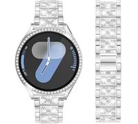 DEALELE Correa compatible con Samsung Galaxy Watch 7/6/5/4 de 40 mm, 44 mm, 5 Pro de 45 mm, 20 mm, correas de metal con diamantes de imitación brillantes con funda protectora de policarbonato de