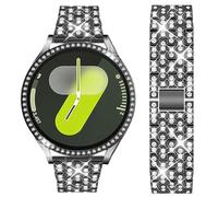 DEALELE Correa compatible con Samsung Galaxy Watch 7 de 40 mm/44 mm, 20 mm, correas de metal con diamantes de imitación brillantes con funda protectora de policarbonato de repuesto para mujeres y