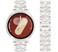 DEALELE Correa compatible con Samsung Galaxy Watch 7 de 40 mm/44 mm, 20 mm, correas de metal con diamantes de imitación brillantes con funda protectora de policarbonato de repuesto para mujeres y