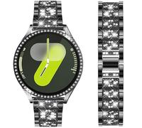 DEALELE Correa compatible con Samsung Galaxy Watch 7 de 40 mm/44 mm, 20 mm, correas de metal con diamantes de imitación brillantes con funda protectora de policarbonato de repuesto para mujeres y
