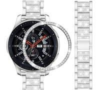 DEALELE Correa compatible con Samsung Gear S3 Frontier/Classic/Galaxy Watch de 46 mm, 22 mm, pulsera de acero de metal con diamantes de imitación con bisel de esfera de reloj, cubierta de anillo de