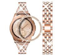 DEALELE Correa compatible con Samsung Gear Sport/Galaxy Watch de 42 mm/Galaxy 4 Classic (42 mm), 20 mm, pulsera de metal de diamantes de imitación de lujo con cubierta de anillo de bisel de repuesto