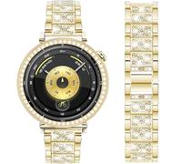 DEALELE Correa y funda compatible con Huawei Watch GT5 Pro de 42 mm / GT6 / GT5 / GT4 de 41 mm, 18 mm, pulsera de metal con diamantes de imitación brillantes con funda protectora brillante de repuesto