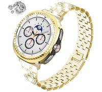 DEALELE Correa y funda compatible con Samsung Galaxy Watch 8 Classic de 46 mm, pulsera de metal con diamantes de imitación brillantes con funda protectora y anillo de bisel brillante de repuesto para