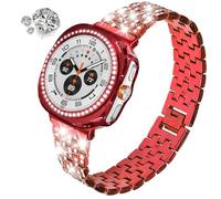 DEALELE Correa y funda compatible con Samsung Galaxy Watch 8 de 40 mm/44 mm, pulsera de metal con diamantes de imitación brillantes con funda protectora brillante de repuesto para mujeres y hombres