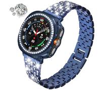 DEALELE Correa y funda compatible con Samsung Galaxy Watch 8 de 40 mm/44 mm, pulsera de metal con diamantes de imitación brillantes con funda protectora brillante de repuesto para mujeres y hombres