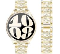 DEALELE Correa y funda de vidrio templado compatible con Samsung Galaxy Watch 6 de 40 mm, 20 mm, bandas de metal de diamante brillante y funda protectora completa de repuesto para mujeres y hombres