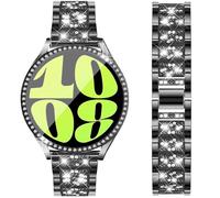 DEALELE Correa y funda de vidrio templado compatible con Samsung Galaxy Watch 7 de 44 mm, 20 mm, bandas de metal de diamante brillante y funda protectora completa de repuesto para mujeres y hombres