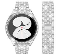 DEALELE Correa y funda de vidrio templado compatible con Samsung Galaxy Watch FE / 5/4 de 1.575 pulgadas, bandas de metal brillantes de 20 mm y funda protectora completa para mujeres y hombres