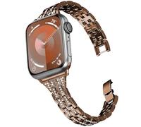 DEALELE Correas compatibles con Apple Watch de 1.654 pulgadas, 1.614 pulgadas, 1.575 pulgadas, 1.496 pulgadas, correa de repuesto de metal con diamantes brillantes para iWatch Series 10/9/8/7/6/5/4/3