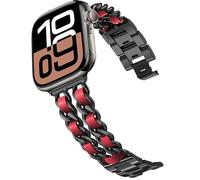 DEALELE Correas compatibles con Apple Watch de 42 mm, 41 mm, 40 mm, 38 mm, metal de acero con cadena de cuero, correa de repuesto para iWatch Series 10/9/8/7/6/5/4/3/SE/Ultra, para mujeres y hombres