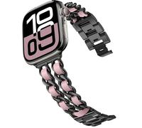 DEALELE Correas compatibles con Apple Watch de 42 mm, 41 mm, 40 mm, 38 mm, metal de acero con cadena de cuero, correa de repuesto para iWatch Series 10/9/8/7/6/5/4/3/SE/Ultra para mujeres y hombres