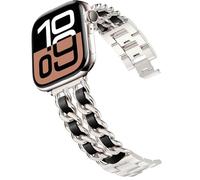 DEALELE Correas compatibles con Apple Watch de 42 mm, 41 mm, 40 mm, 38 mm, metal de acero con cadena de cuero, correa de repuesto para iWatch Series 10/9/8/7/6/5/4/3/SE/Ultra, para mujeres y hombres