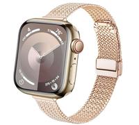 DEALELE Correas compatibles con Apple Watch de 49 mm, 46 mm, 45 mm, 44 mm, 42 mm, correa de repuesto delgada de malla magnética de acero inoxidable para iWatch Series 10/9/8/7/6/5/4/3/SE/Ultra, oro