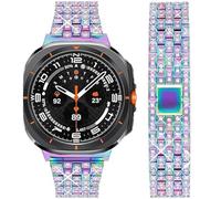 DEALELE Correas compatibles con Samsung Galaxy Watch 7 Ultra (47 mm), correa de repuesto de metal con diamantes de imitación brillantes para mujeres y hombres, arcoíris