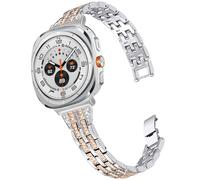 DEALELE Correas compatibles con Samsung Galaxy Watch 7 Ultra (47 mm), correa de repuesto de metal con diamantes de imitación delgados para mujeres y hombres, plata y oro rosa