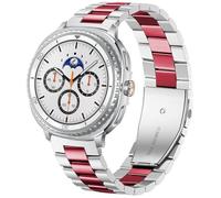 DEALELE Correas compatibles con Samsung Galaxy Watch 8 (40 mm/44 mm) / 8 Classic (46 mm), correa de repuesto de metal de acero inoxidable sólido para mujeres y hombres, color rojo plateado