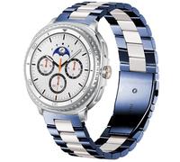 DEALELE Correas compatibles con Samsung Galaxy Watch 8 (40 mm/44 mm) / 8 Classic (46 mm), correa de repuesto de metal de acero inoxidable sólido para mujeres y hombres, azul y plateado