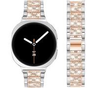 DEALELE Correas compatibles con Samsung Galaxy Watch 8 de 40 mm, 44 mm, 8 Classic de 46 mm, pulsera de repuesto de metal con textura S de diamantes de imitación brillantes para mujeres y hombres