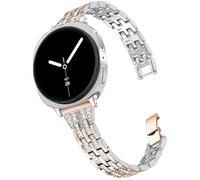 DEALELE Correas compatibles con Samsung Galaxy Watch 8 de 40 mm, 44 mm, 8 Classic de 46 mm, pulsera de repuesto delgada de metal con diamantes de imitación para mujeres y hombres (oro rosa, plateado)