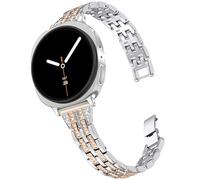 DEALELE Correas compatibles con Samsung Galaxy Watch 8 de 40 mm, 44 mm, 8 Classic de 46 mm, pulsera de repuesto delgada de metal con diamantes de imitación para mujeres y hombres (plateado dorado rosa
