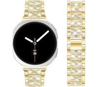 DEALELE Correas compatibles con Samsung Galaxy Watch 8 de 40 mm, 44 mm, 8 Classic de 46 mm, pulsera de repuesto de metal con textura S de diamantes de imitación para mujeres y hombres (dorado)