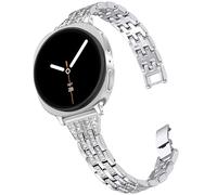 DEALELE Correas compatibles con Samsung Galaxy Watch 8 de 40 mm, 44 mm, 8 Classic de 46 mm, pulsera de repuesto delgada de metal con diamantes de imitación para mujeres y hombres (plateado)