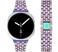 DEALELE Correas compatibles con Samsung Galaxy Watch 8 de 40 mm, 44 mm, 8 Classic de 46 mm, pulsera de repuesto de metal con diamantes de imitación brillantes para mujeres y hombres (arcoíris)