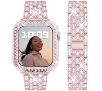 DEALELE Correas y funda compatibles con Apple Watch de 49 mm, 46 mm, 42 mm, 45 mm, 41 mm, 44 mm, 40 mm, 38 mm, correa de metal brillante con funda protectora para iWatch Series 10/9/8/7/6/5/4/3/SE