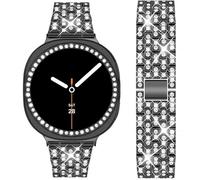 DEALELE Correas y funda compatibles con Samsung Galaxy Watch 8 de 40 mm, correa de metal con diamantes de imitación con funda protectora de diamante de repuesto para mujeres y hombres (40 mm, negro)