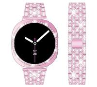 DEALELE Correas y funda compatibles con Samsung Galaxy Watch 8 de 44 mm, correa de metal con diamantes de imitación con funda protectora de diamante de repuesto para mujeres y hombres (44 mm, rosa