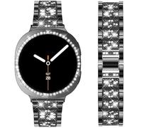 DEALELE Correas y funda compatibles con Samsung Galaxy Watch 8 de 44 mm, correa de metal delgada con diamantes de imitación con funda protectora de diamante de repuesto para mujeres y hombres (44 mm
