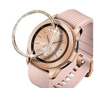 DEALELE Funda compatible con Samsung Gear Sport,Galaxy Watch de 42 mm, cubierta de anillo de bisel de metal de acero inoxidable con diamantes de imitación brillantes, oro rosa