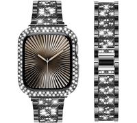 DEALELE Pulsera compatible con iWatch de 40 mm, 44 mm, 41 mm, 45 mm, 49 mm, con brillantes, diamantes de imitación, metal, con funda protectora, repuesto para Apple Watch Series 9/8/7/6/5/4/SE/Ultra