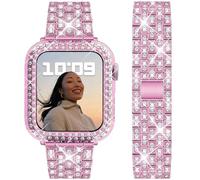 DEALELE Pulsera compatible con iWatch de 40 mm, 44 mm, 41 mm, 45 mm, 49 mm, con brillantes, diamantes de imitación, metal, con funda protectora, repuesto para Apple Watch Series 9/8/7/6/5/4/SE/Ultra
