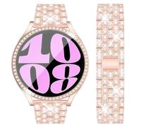 DEALELE Pulsera y carcasa de cristal templado compatible con Samsung Galaxy Watch 7 / FE / 6/5 / 4 40 mm 44 mm, 20 mm purpurina diamante metal pulseras con funda protectora con protector de pantalla