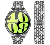 DEALELE Pulsera y carcasa de cristal templado compatible con Samsung Galaxy Watch 7 / FE / 6/5 / 4 40 mm 44 mm, 20 mm purpurina diamante metal pulseras con funda protectora con protector de pantalla