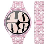 DEALELE Pulsera y carcasa de cristal templado compatible con Samsung Galaxy Watch 7 / FE / 6/5 / 4 40 mm 44 mm, 20 mm purpurina diamante metal pulseras con funda protectora con protector de pantalla