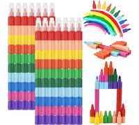 DealKits 14 piezas Crayones de cera apilables, 10 colores crayones de bloques de construcción, seguro y no tóxico arco iris crayón ideal pequeños regalos para fiestas de cumpleaños de los niños